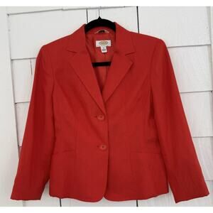 Talbots Petites Womens 4 Red Linen Blazer Jacket Career Preppy Classic Workwear